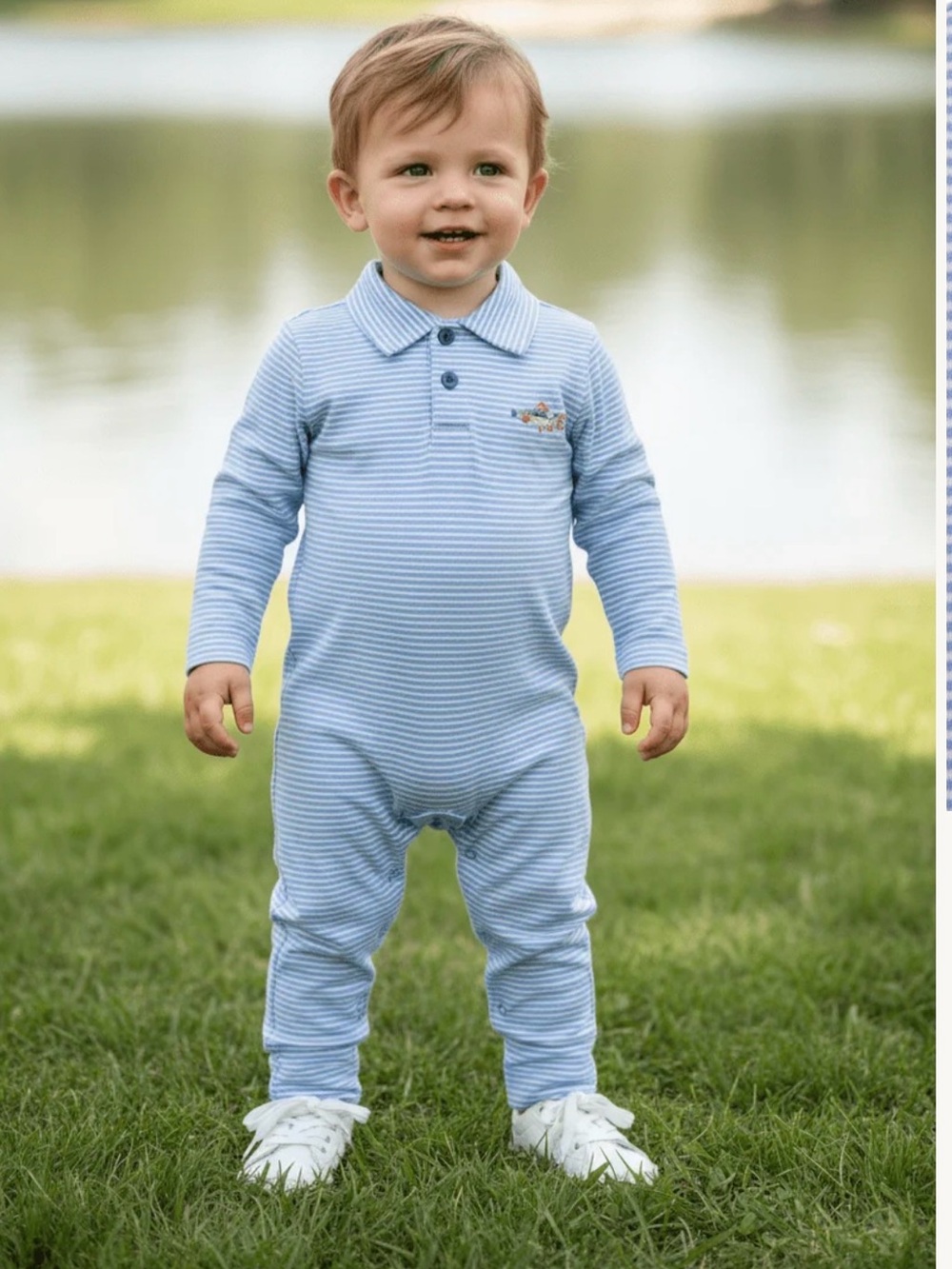 3 M Trotter Street Kids Light Blue Striped Polo One-Piece for Kids
